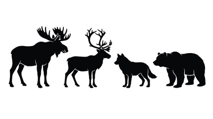 Silhouette of a moose, reindeer, wolf, and bear © Hikari Vector Studio