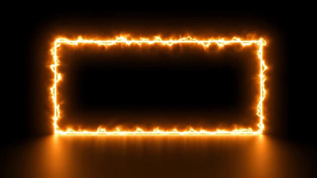 Glowing Energy Frame with fiery orange electric bracket on black background ideal for gaming intros and futuristic tech presentations.