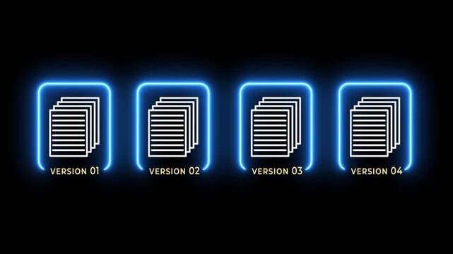 Document version control concept on the black background. Revision history and change tracking. Motion graphics of online document controlling. 