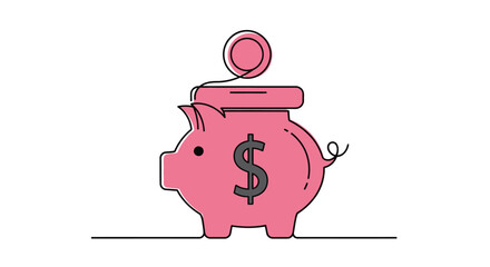 Pink Piggy Bank with Dollar. © Oktavia