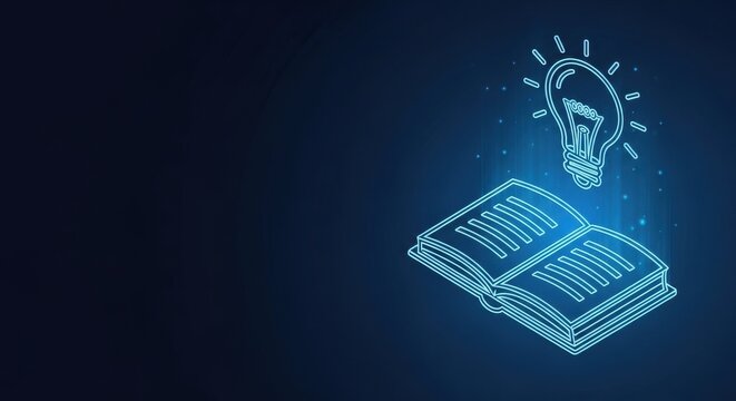 Open book emitting a bright idea lightbulb, symbolizing knowledge and innovation