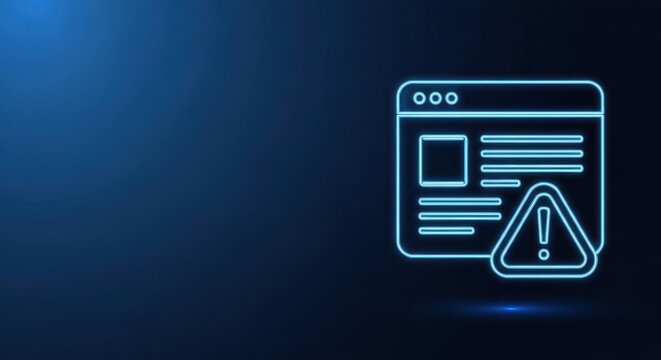 Glowing Neon Website Interface Icon on Dark Blue Background, Representing Technology and Online Connectivity