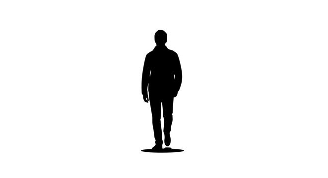 Silhouette of a man walking forward on a white background
