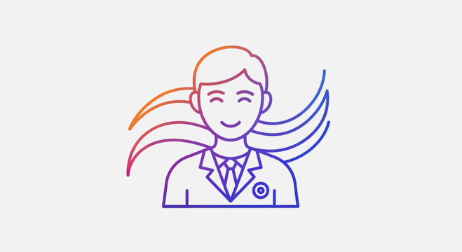 Happy doctor icon with colorful gradient wings, medical symbol, healthcare concept