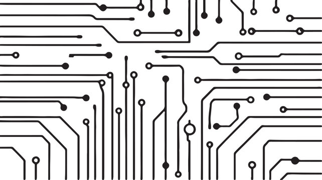 Circuit board pattern with lines and dots on white background  electronic design