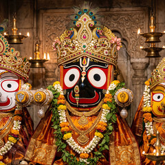 Fototapeta premium Sacred Deities of Lord Jagannath, Balabhadra, and Subhadra