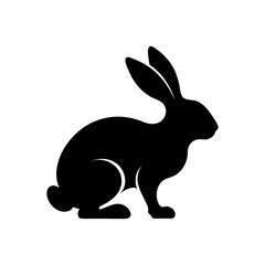 Fototapeta premium Minimalist rabbit silhouette vector, black bunny profile icon, simple hare animal shape isolated on white, modern wildlife logo design element