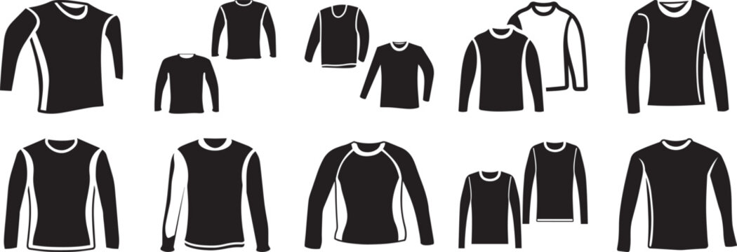 Long Sleeve Sports Shirt Silhouette Vector Illustration - Men's Compression Base Layer and Athletic Apparel Icon Isolated on White