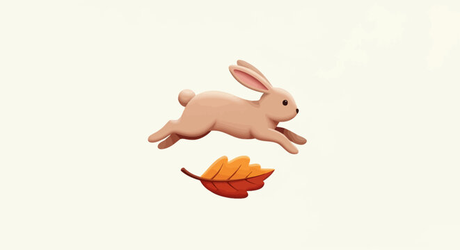Rabbit Jumping Over Leaf Fast.