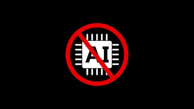 No AI technology allowed sign. Anti symbol, no i sign, no to artificial intelligence. indicating prohibition or warning against AI.