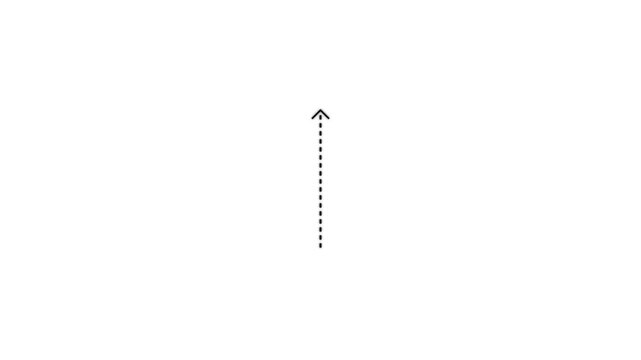 Up arrow direction icon with dotted line animation on a white background. dot arrows icon sign animated with alpha channel. black straight arrows animation.
