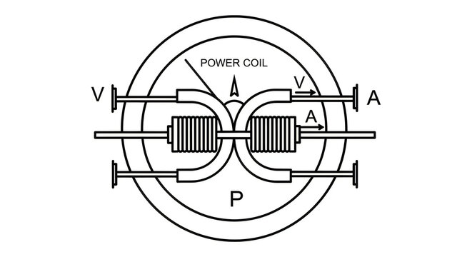 Electric power coil diagram with volt and ampere meters
