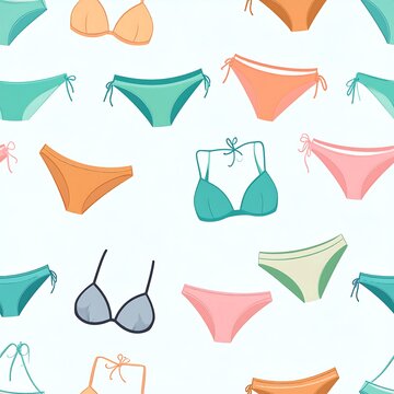 Colorful bikini and bra illustrations.