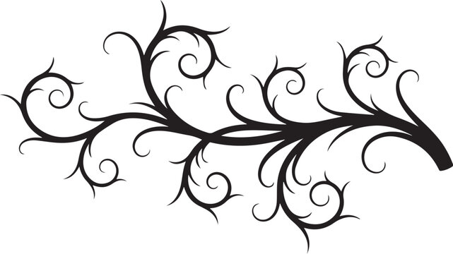 Black floral branch with swirling tendrils