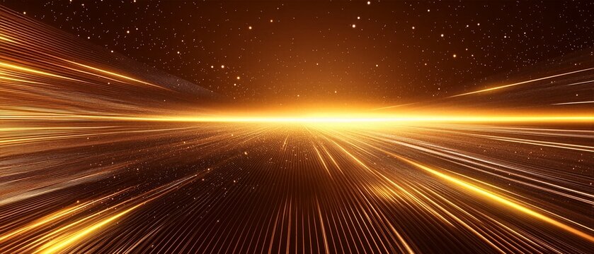 Cinematic golden horizon with high speed light trails and starry space sky for professional corporate mission and futuristic vision background