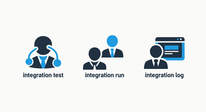 Software integration workflow icons for testing and reporting with integration software development workflow technical analysis developer database monitoring performance management business