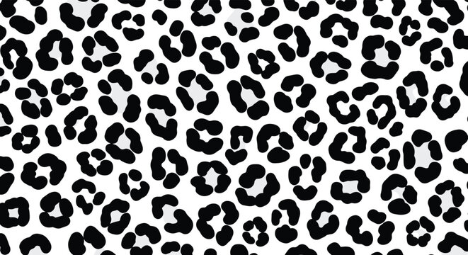 High-contrast leopard animal print pattern featuring black and gray spots on a clean white background for fashion and textile designs.