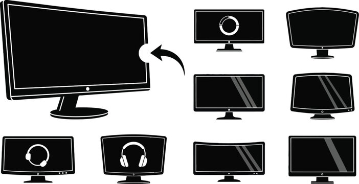 Computer monitors silhouette collection broken screen and various display styles