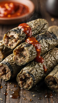 Authentic Terengganu Keropok Lekor - Crispy Fried Fish Sausages with Thick Sweet Chili Sauce Static Food Photography
