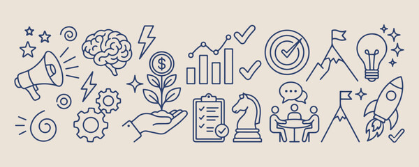 Finance growth pattern, professional investment doodle illustration, minimalist business line art, modern chart vector print, isolated goal sketch, premium corporate doodle texture, adorable success b © pankaj