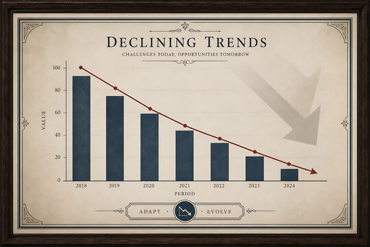 The graph illustrates declining trends in business industry statistics showing a downward slope.