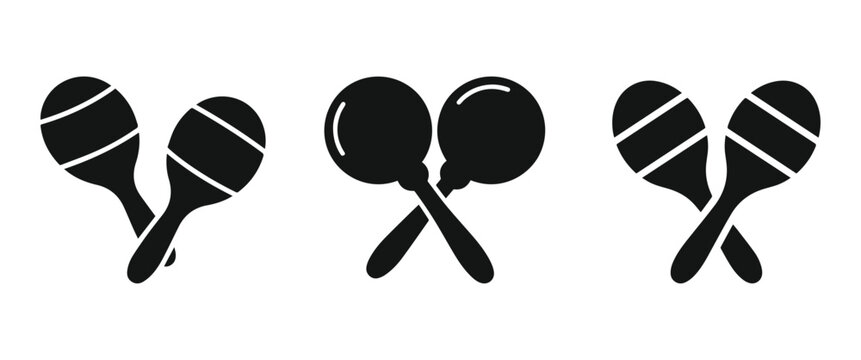 Set of Minimalist black pair of crossed mexican maracas silhouette vector icon