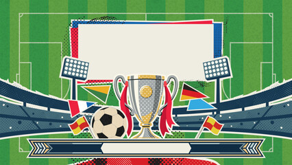 Soccer tournament promotion with soccer field background collage style have blank space. © Wasitt