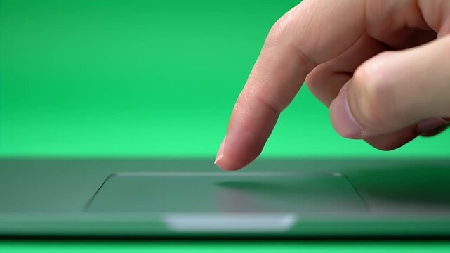 Finger Tapping on Laptop Trackpad with Green Screen Background for Technology Tutorial and User