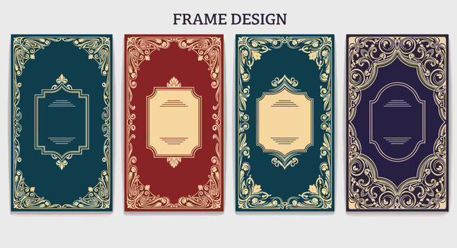 Elegant set of four ornate vintage frame designs with classical baroque and rococo style flourishes for premium branding.