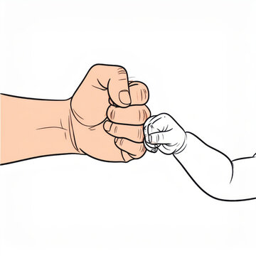 Newborn Bonding: A heartwarming moment of connection as a parent's hand gently fist-bumps a tiny newborn's hand, embodying the beginning of a loving relationship.