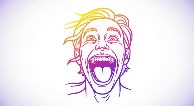 Excited Person Laughing Joyfully, Vibrant Rainbow Gradient Sketch