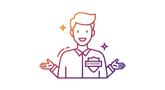 Extrovert Man Icon with Sparkles, Friendly Person, Social Personality, Open Arms