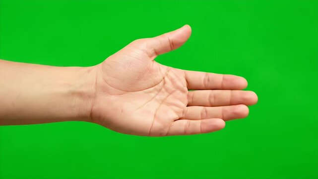 Human Hand Miming Pinching Pose on Green Screen Backdrop for Chroma Key Visual Effects and