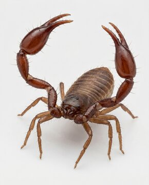 Extreme macro of a pseudoscorpion isolated on white background