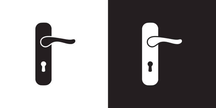 Minimalist Silhouette of Lever-Style Door Handle with Keyhole on Vertical Backplate in Black and White