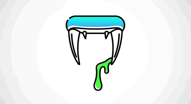 Cartoon Vampire Fangs Dripping Green Slime, Halloween Horror Icon, Spooky Scary Monster Teeth