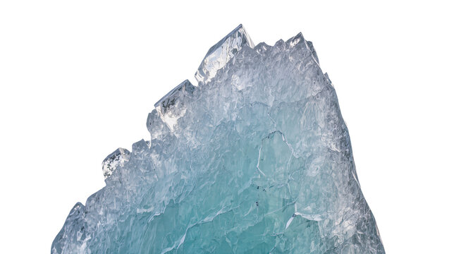 Jagged translucent ice shard with blue tint, isolated on transparent background