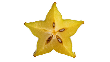 Naklejka premium Yellow star fruit slice with visible seeds, isolated on transparent background
