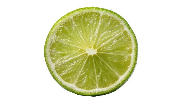 Fresh green lime slice with juicy pulp and rind, isolated on transparent background