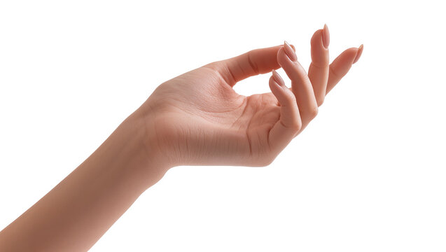 Delicate female hand with manicured nails, isolated on transparent background