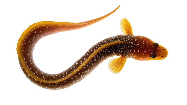 Spotted mudskipper fish with yellow fins and stripes, isolated on transparent background