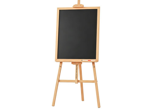 Wooden easel with blackboard standing on four legs