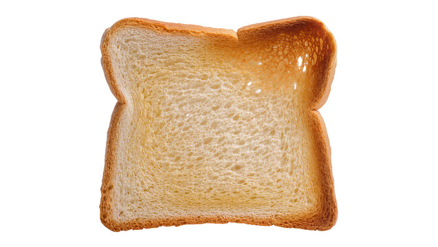 Golden brown toasted bread slice with porous texture, isolated on transparent background