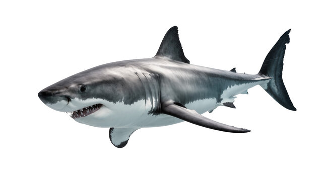 Great white shark with sharp teeth, isolated on transparent background