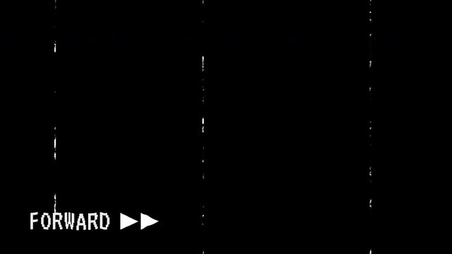Forward text with VHS tape vertical distortion and analog glitch overlay. Alpha channel 4K video animation