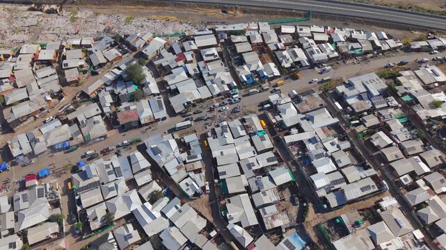 Drone footage of densely packed housing in Chilean settlement &ndash; urban expansion concept