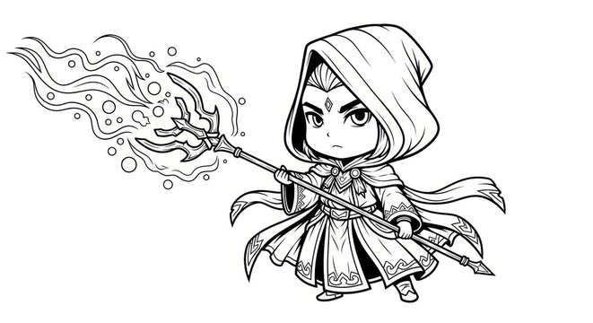 Fantasy mage character illustration holding staff with energy effect