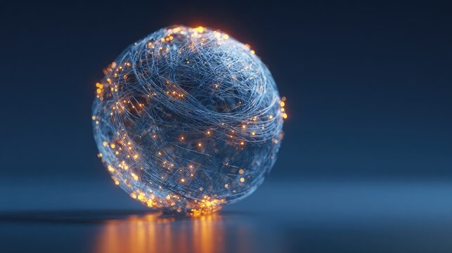 Abstract glowing orb with intricate network of light strands