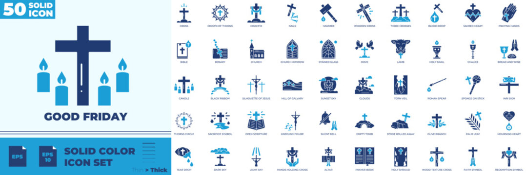 Good Friday Solid Color Editable Icons set