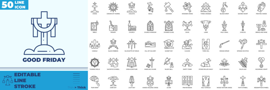 Good Friday Line Editable Icons set